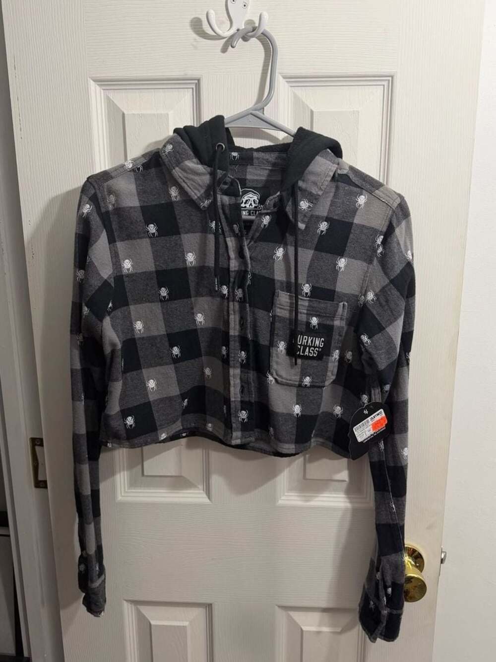 Lurking Class by Sketchy Tank Spider Black Crop Hooded Flannel Shirt